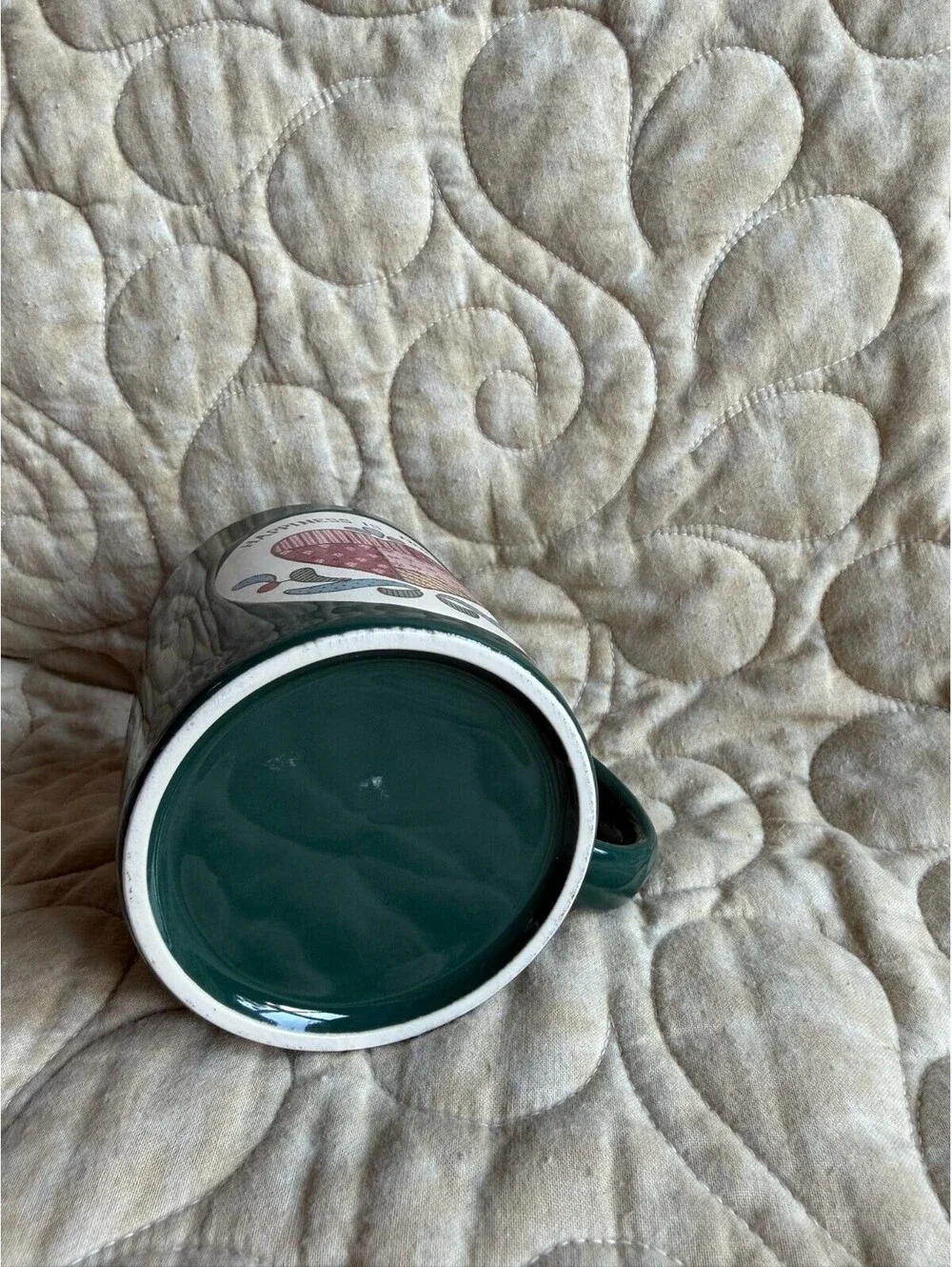 Vintage Green Happiness Is Homemade Patchwork Design Mug
